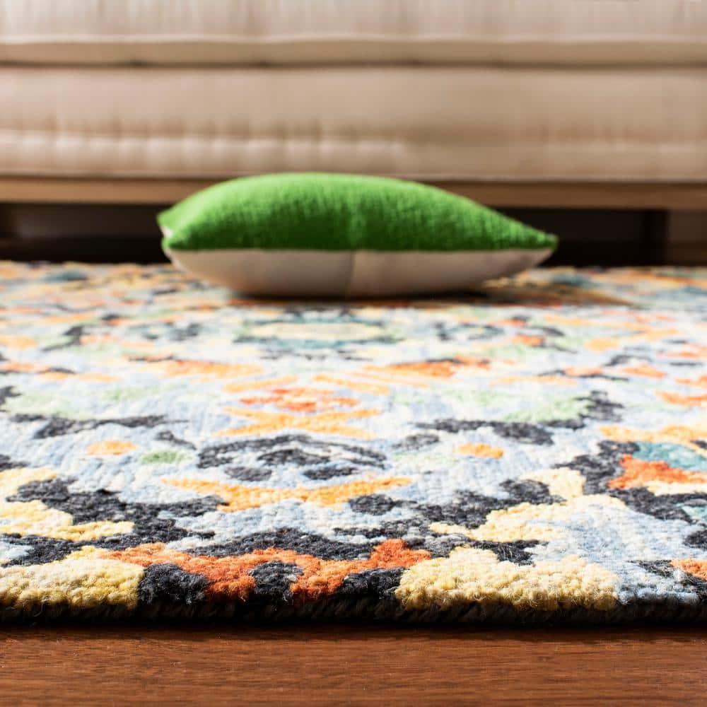 SAFAVIEH Blossom Everitt Floral Wool Area Rug, Blue/Multi, 8' x 8' Square