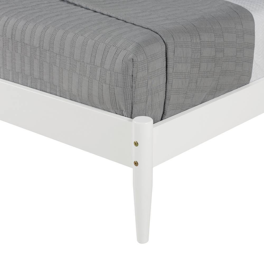 Camaflexi Mid Century Slat Bed Solid Wood Bed Frame with Headboard, King, White