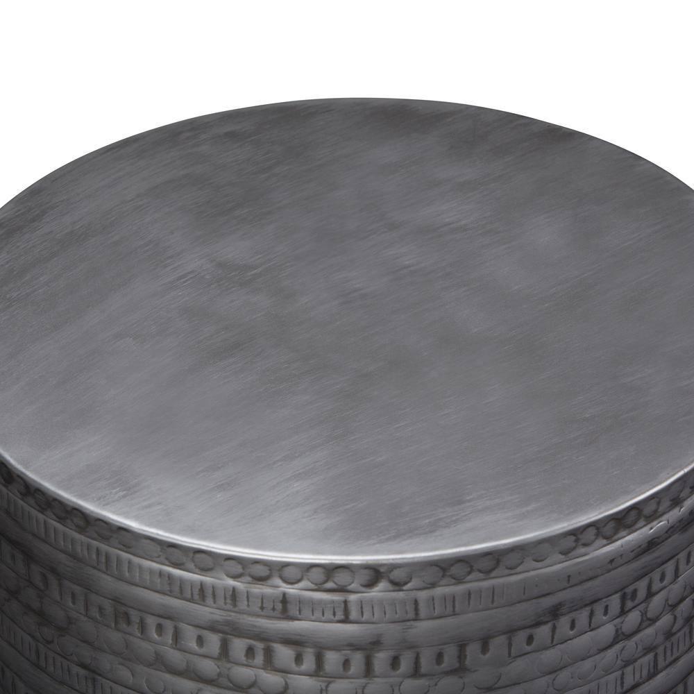 Simpli Home 15"W Metal Boho End Table with Drum Design and Textured Finish, Assembled