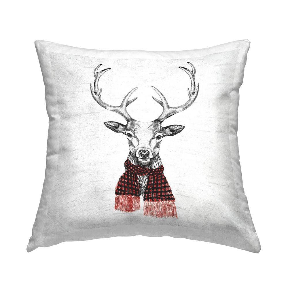 Stupell Industries Winter Deer Red Plaid Scarf Printed Throw Pillow Design by Lettered and Lined