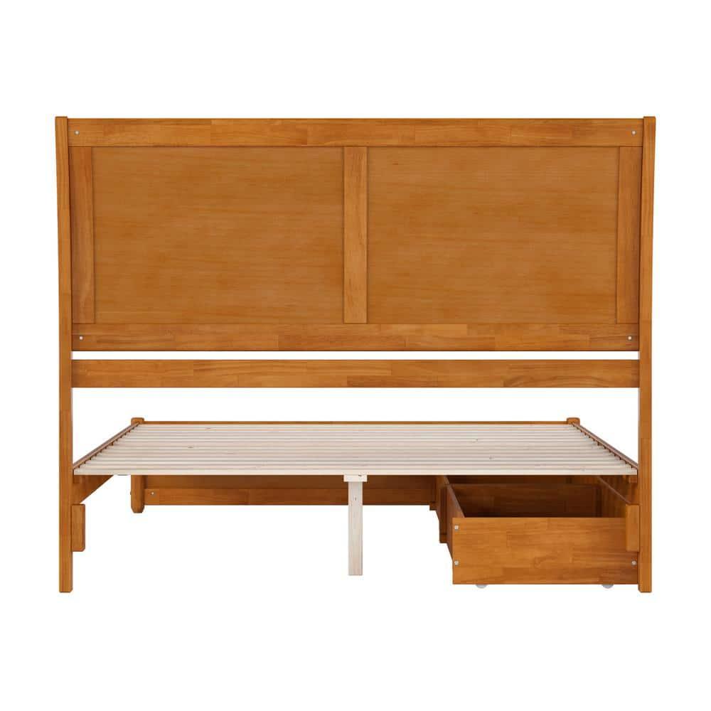 AFI, Andorra Queen Platform Bed with Panel Footboard and Storage Drawers, Light Toffee