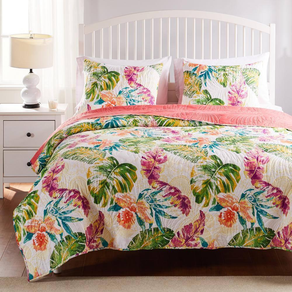 Greenland Home Fashions Tropics Coastal Paradise Quilt Set, 2-Piece Twin, Punch
