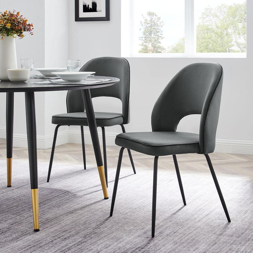 Modway Nico 18.5" Velvet Dining Chairs in Gray/Black (Set of 2)