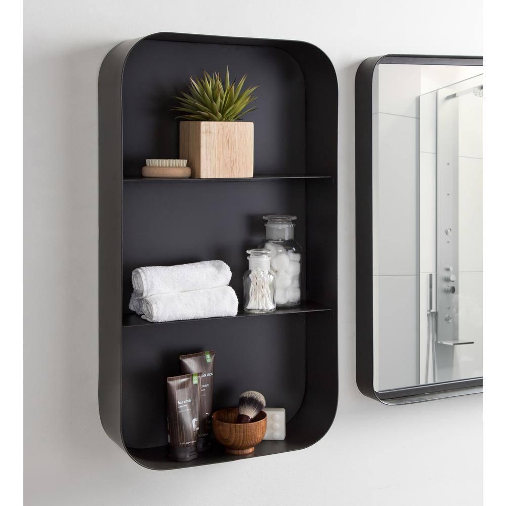 Kate and Laurel Armenta Metal Wall Shelf, Gray 16x28