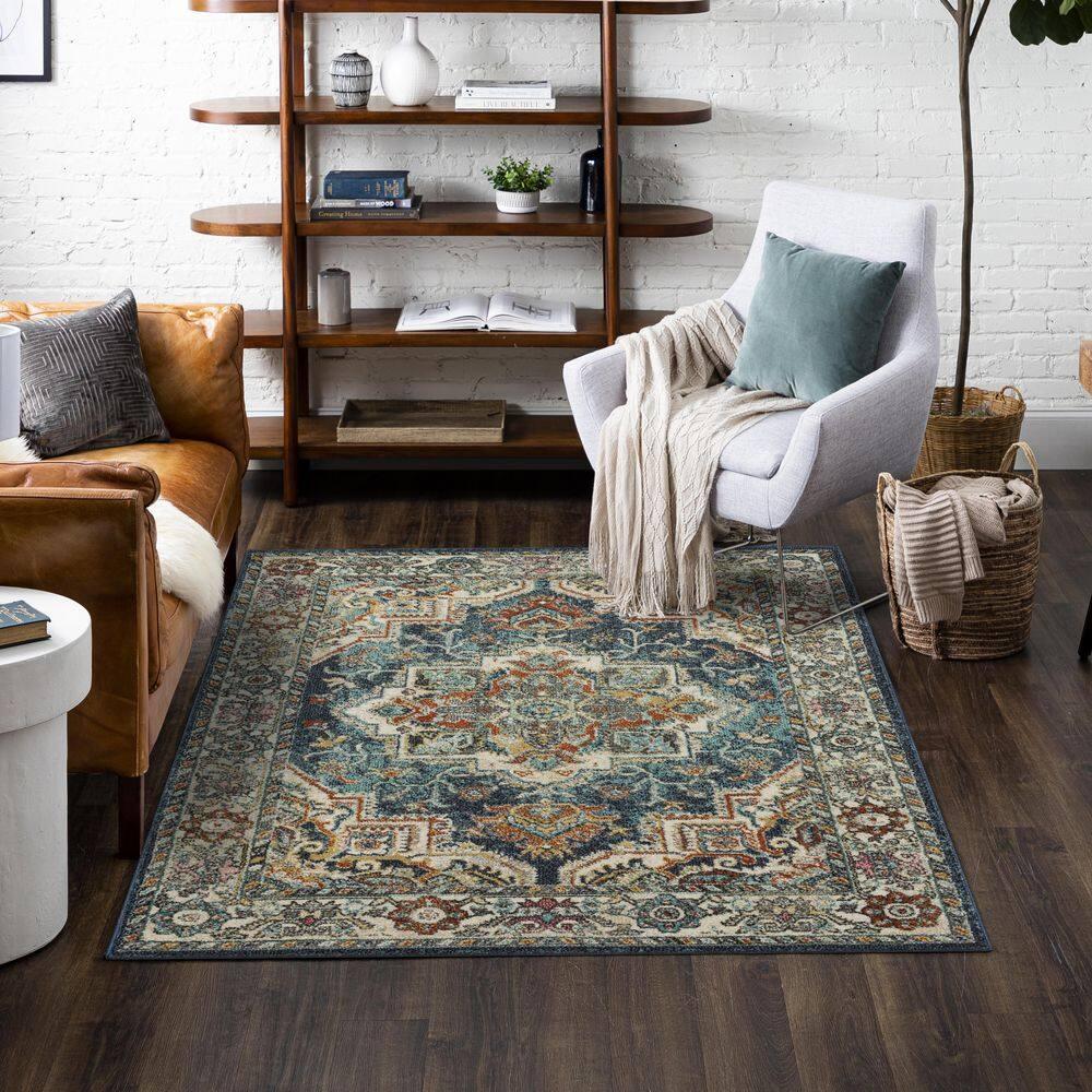 Elysian Blue Medallion 8' x 10' Synthetic Area Rug