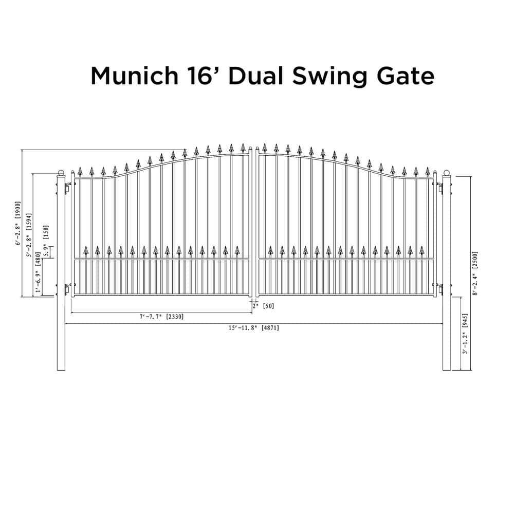 ALEKO DG16MUND Steel Dual Swing Driveway Gate - MUNICH Style - 16 x 6 Feet