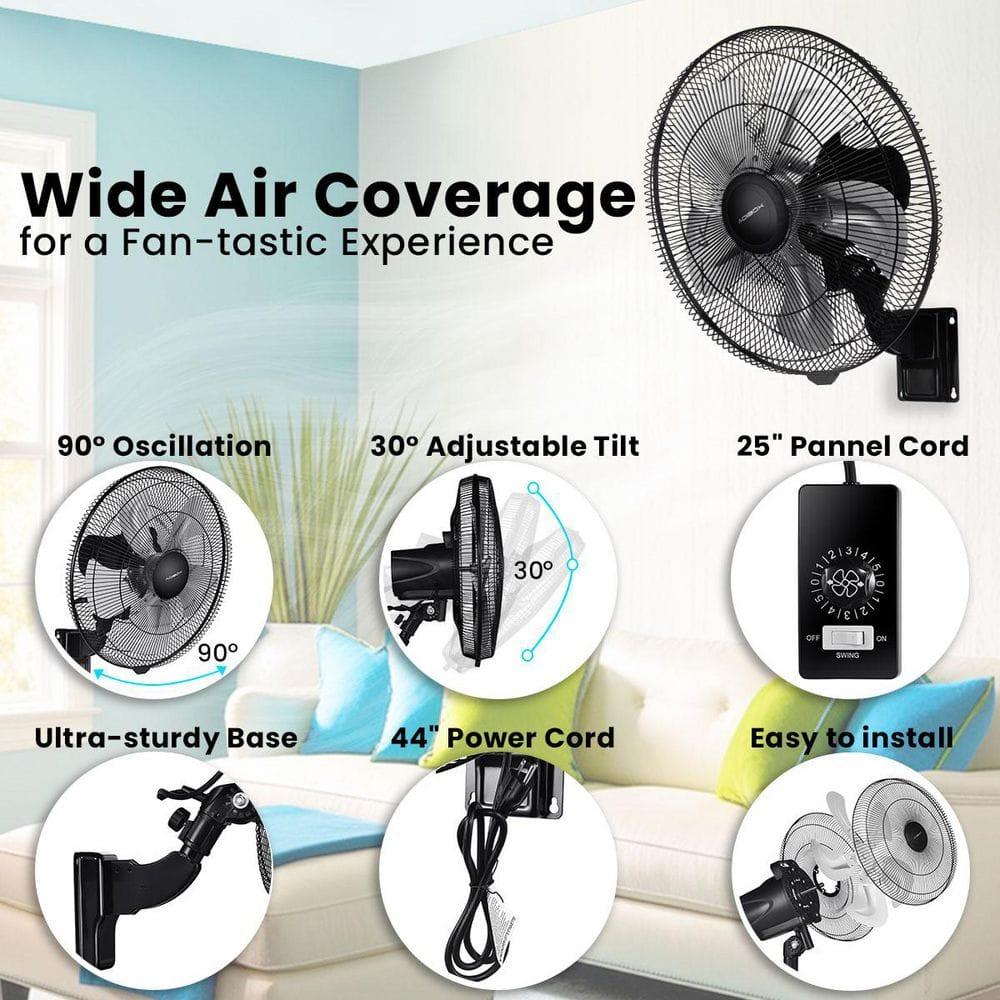 18-inch Black Metal Wall Mounted Fan with 5-Speed Settings