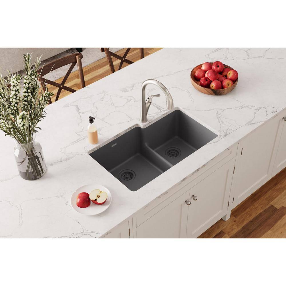 Quartz Classic 33" x 20-1/2" x 9-1/2" Double Basin Undermount Kitchen Sink