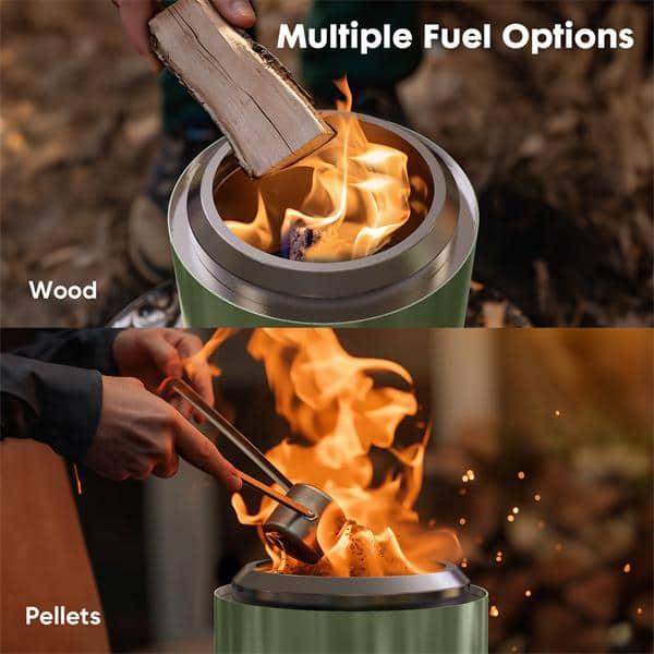 Smokeless Fire Pit 9.6 in. H Outdoor Portable Stainless Steel Tabletop Wood Burning Fire Pit with Storage Bag, Green
