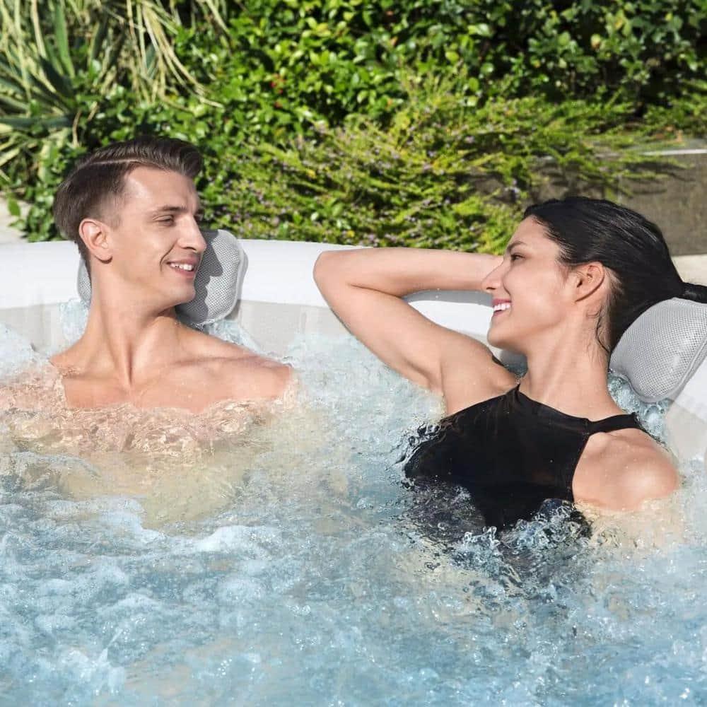 Bestway Coleman Hawaii AirJet Inflatable Hot Tub with EnergySense Cover, Grey + Bestway SaluSpa Spa Seat + Bestway SaluSpa Pillows