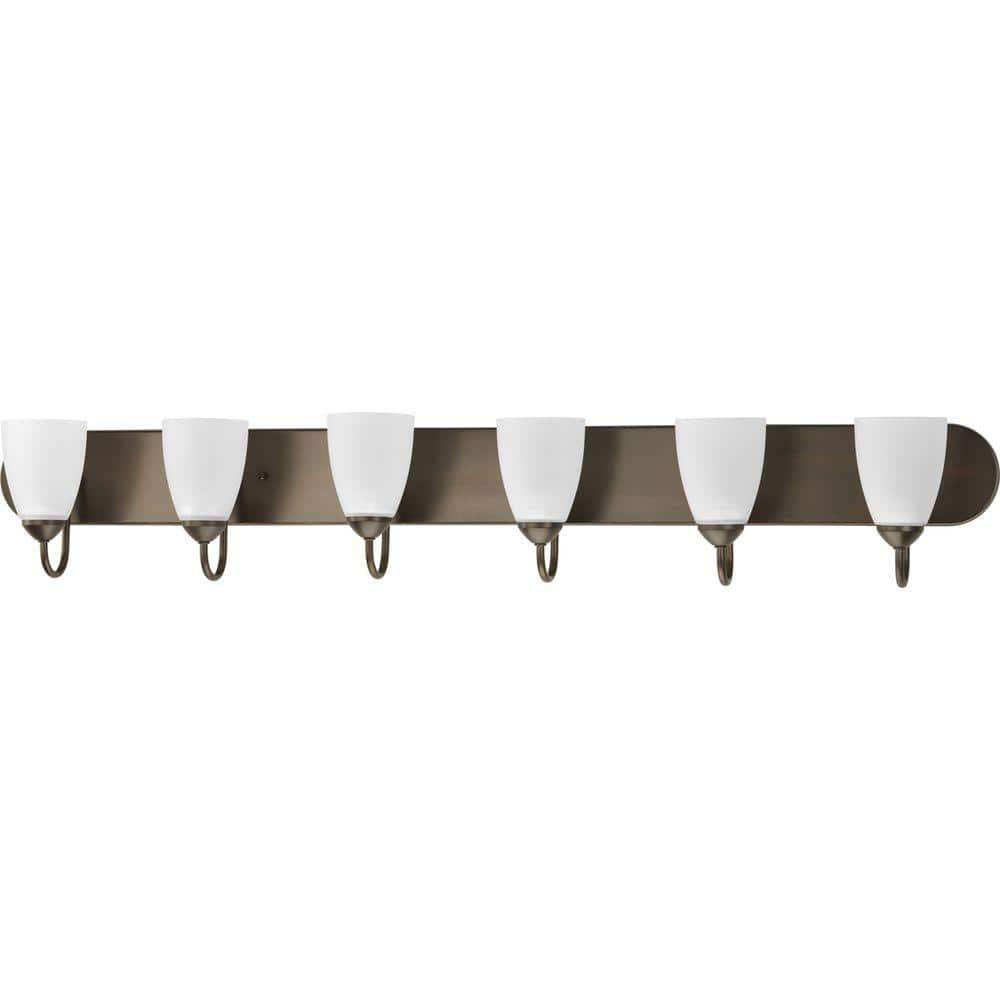 Progress Lighting Gather 6-Light Bath Bracket, Steel, Antique Bronze, Etched Glass Shades
