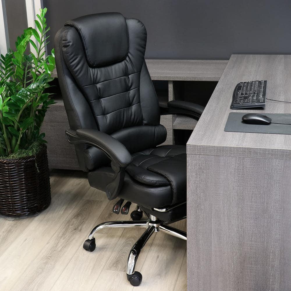 HOMCOM Executive Office Chair with Footrest and Lumbar Support, PU Leather Office Desk Chair, Ergonomic, Reclining and Swivel Chair, Black