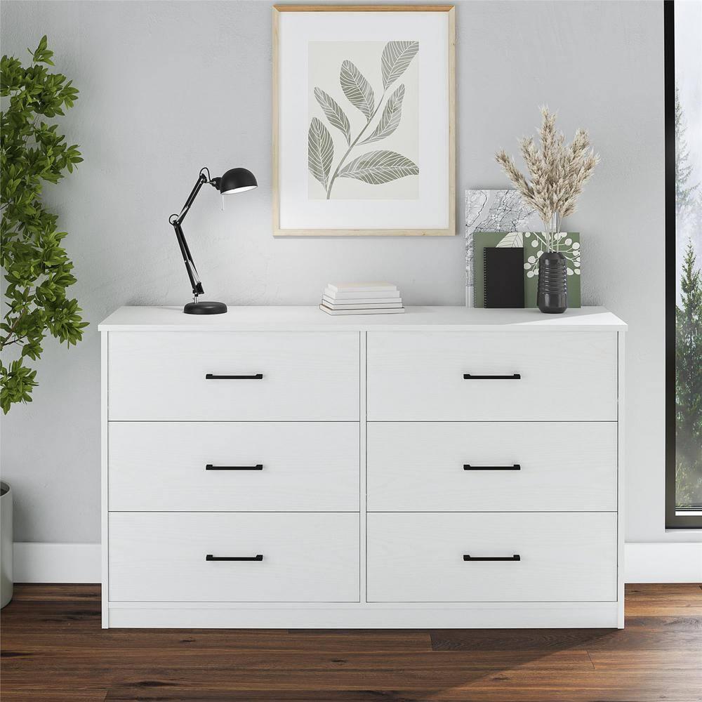 Ameriwood Home BrEZ Build Collection Pearce Wide 6 Drawer Dresser, White