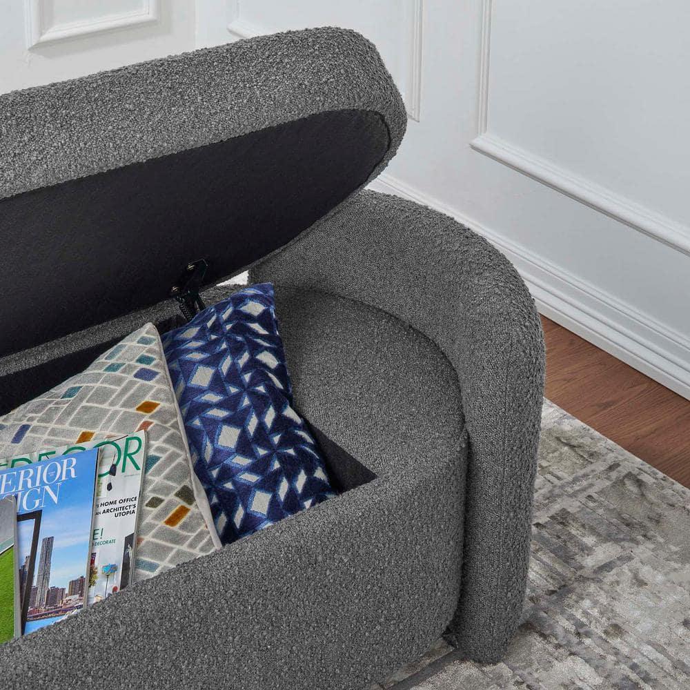 Modway Nebula Modern Style Wood and Boucle Upholstered Bench in Charcoal