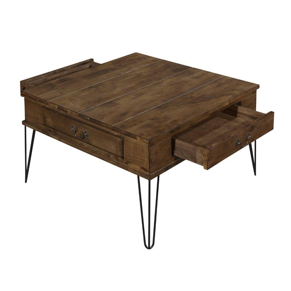Benjara BM313581 32 in. Itti Square Cocktail Coffee Table with 2 Drawers - Wood - Brown & Bronze