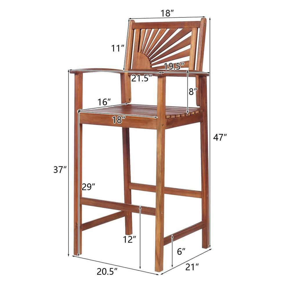Topbuy Acacia Wood Outdoor Bar Stools with Footrest and Backrest - Set of 2, Reddish Brown