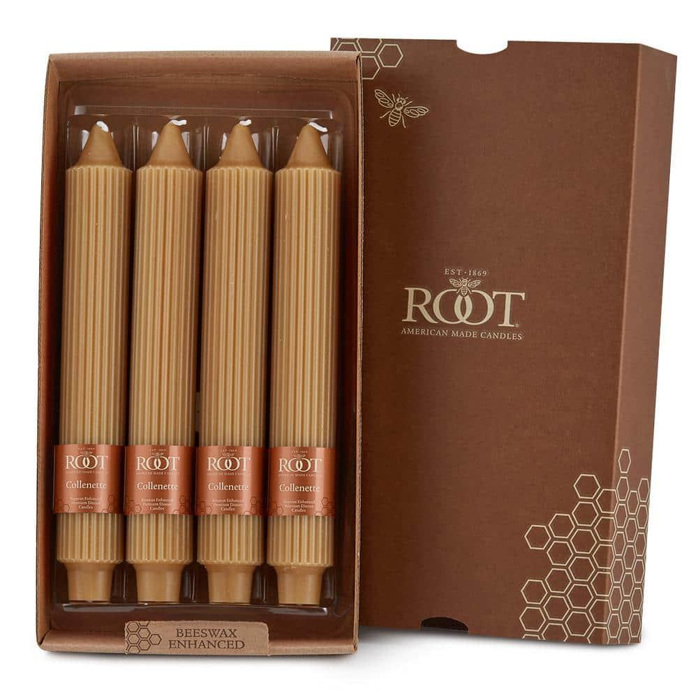 ROOT™ Candles Unscented Grecian Collenette Taper Candles, 9-inch Tall, Box of 4, Color: Beeswax