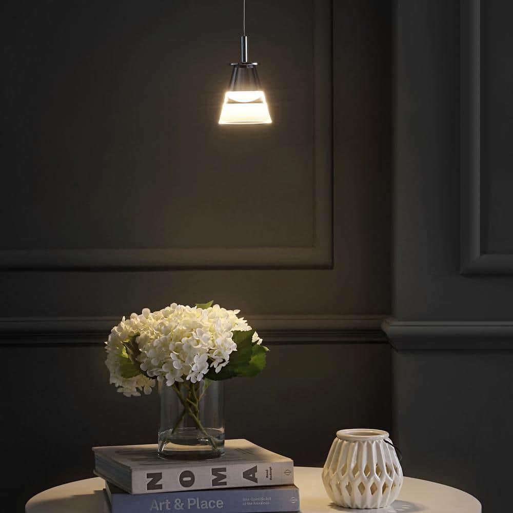 JONATHAN  Y Alain 5" Adjustable Cascading Metal Integrated Cluster Glam Chrome/White Transitional Cone Integrated LED Mini Hanging Pendant light