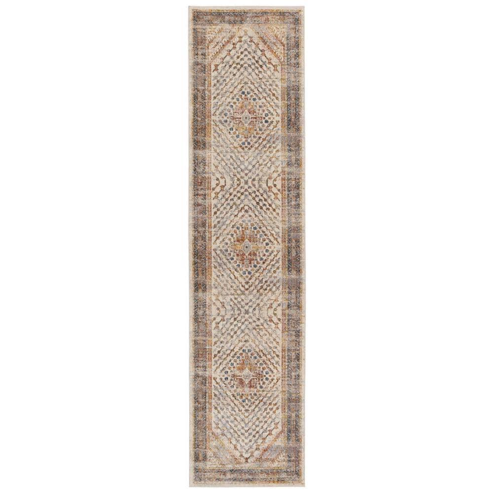 Terra Multicolor/Light Gray 3 ft. x 12 ft. Medallion Runner Rug