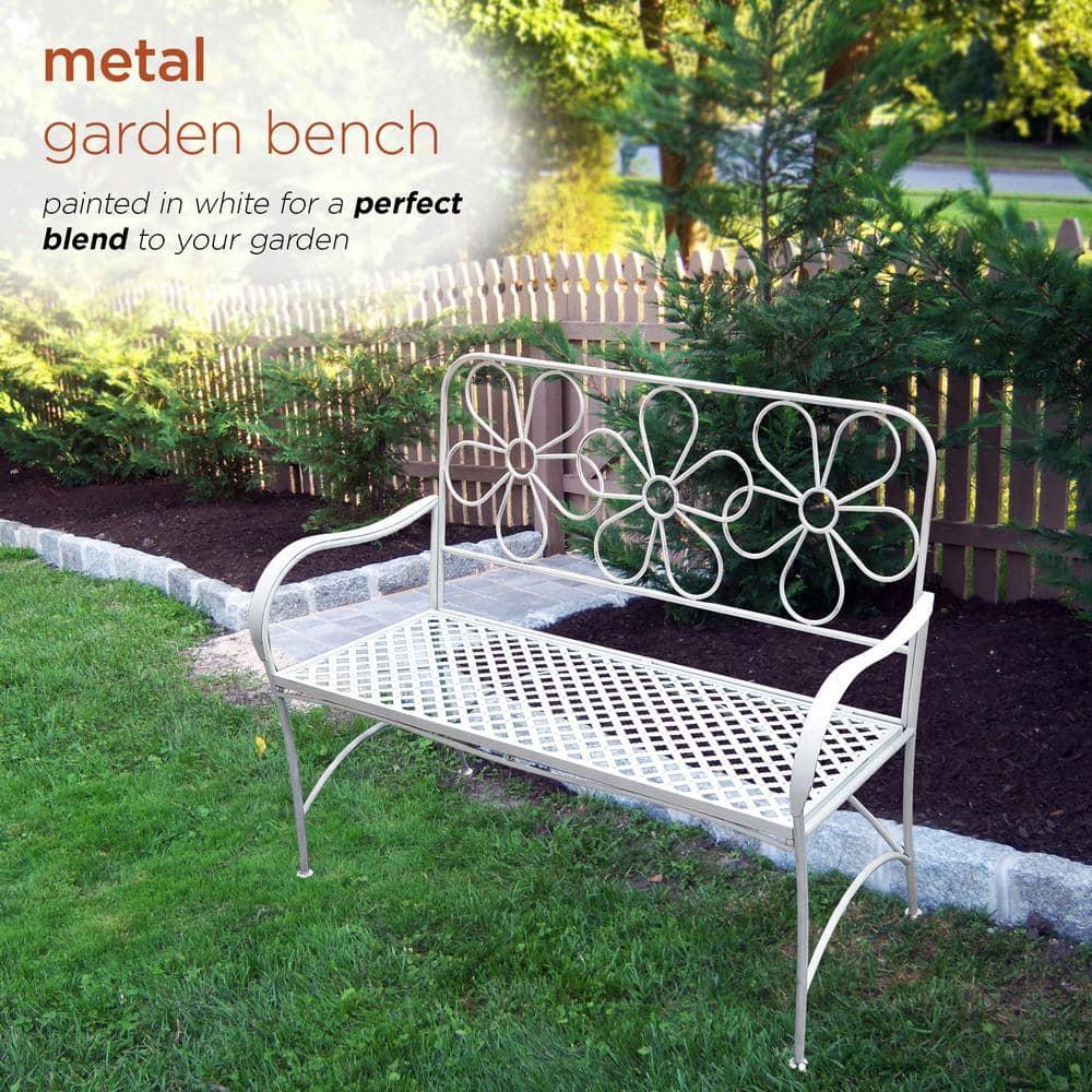 36" x 45" Daisy Metal Garden Bench White - Alpine Corporation