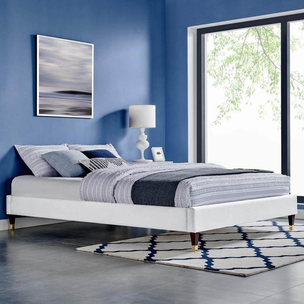 Modway Harlow Queen Performance Velvet Platform Bed Frame in White