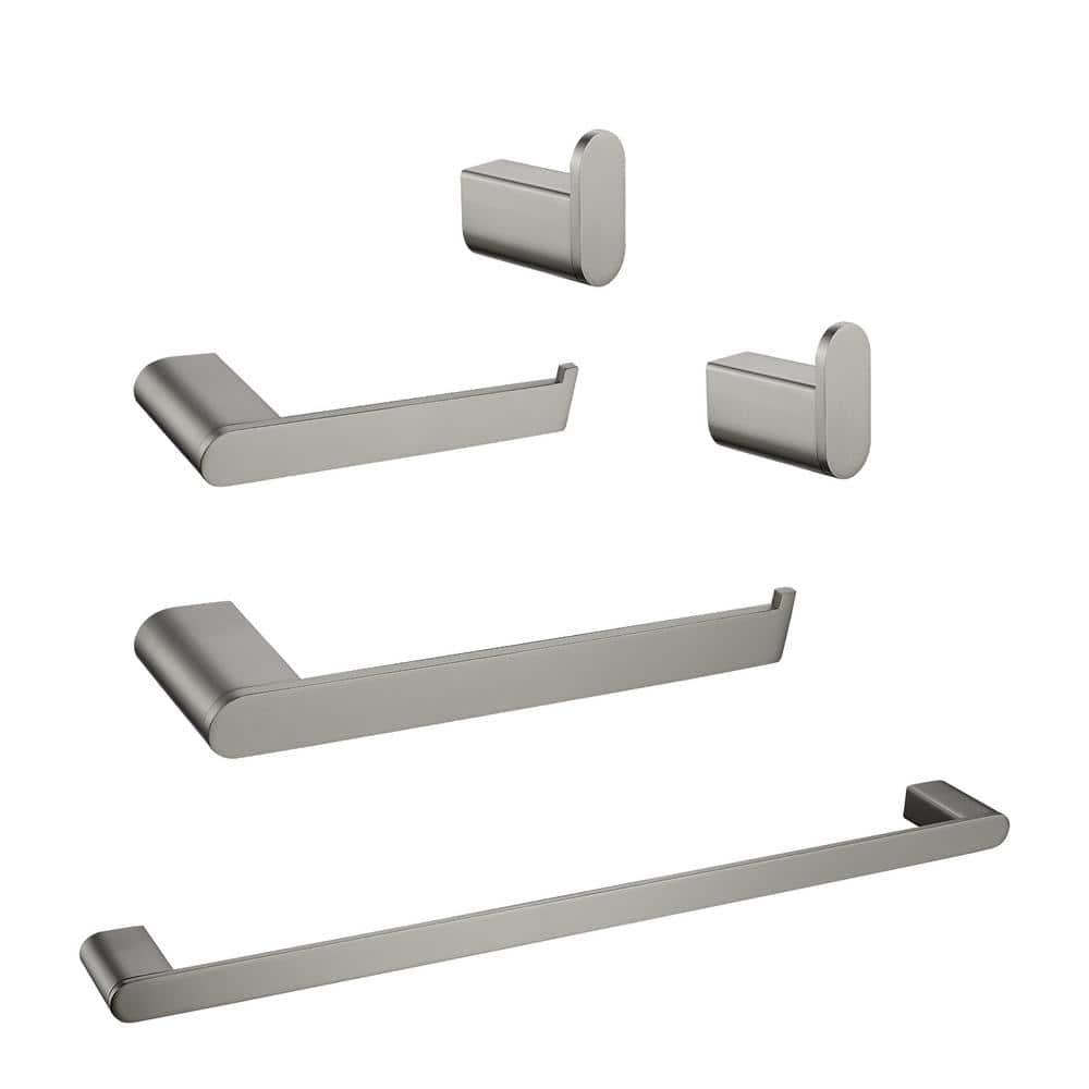 Matte Gray Stainless Steel 5-Piece Bathroom Hardware Set