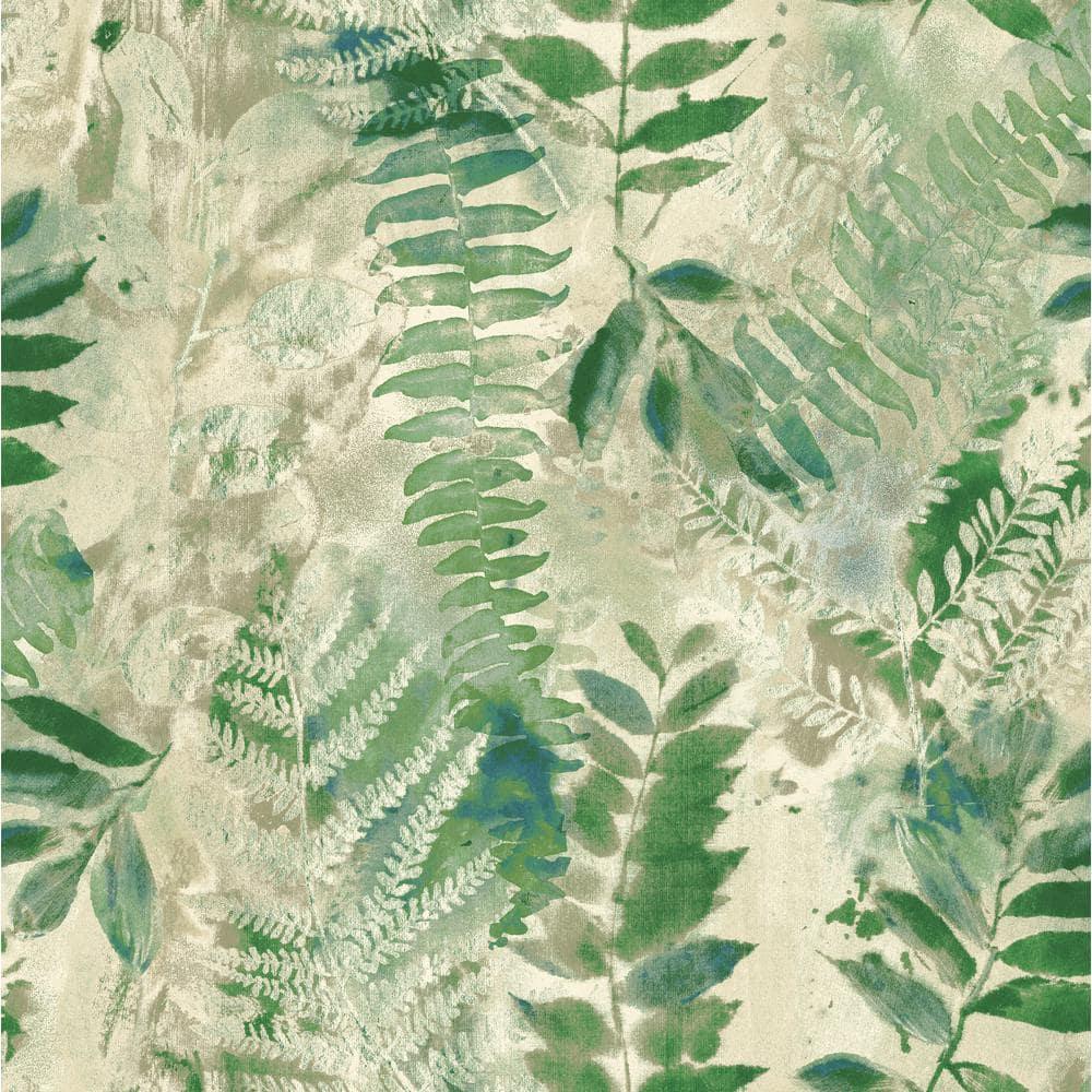 Surface Style - Peel and Stick Wallpaper, Botanical Wallpaper for Bedroom, Powder Room, Kitchen, Self Adhesive, Vinyl, 30.75 Sq Ft Coverage (Fern Memory Collection, Clover)