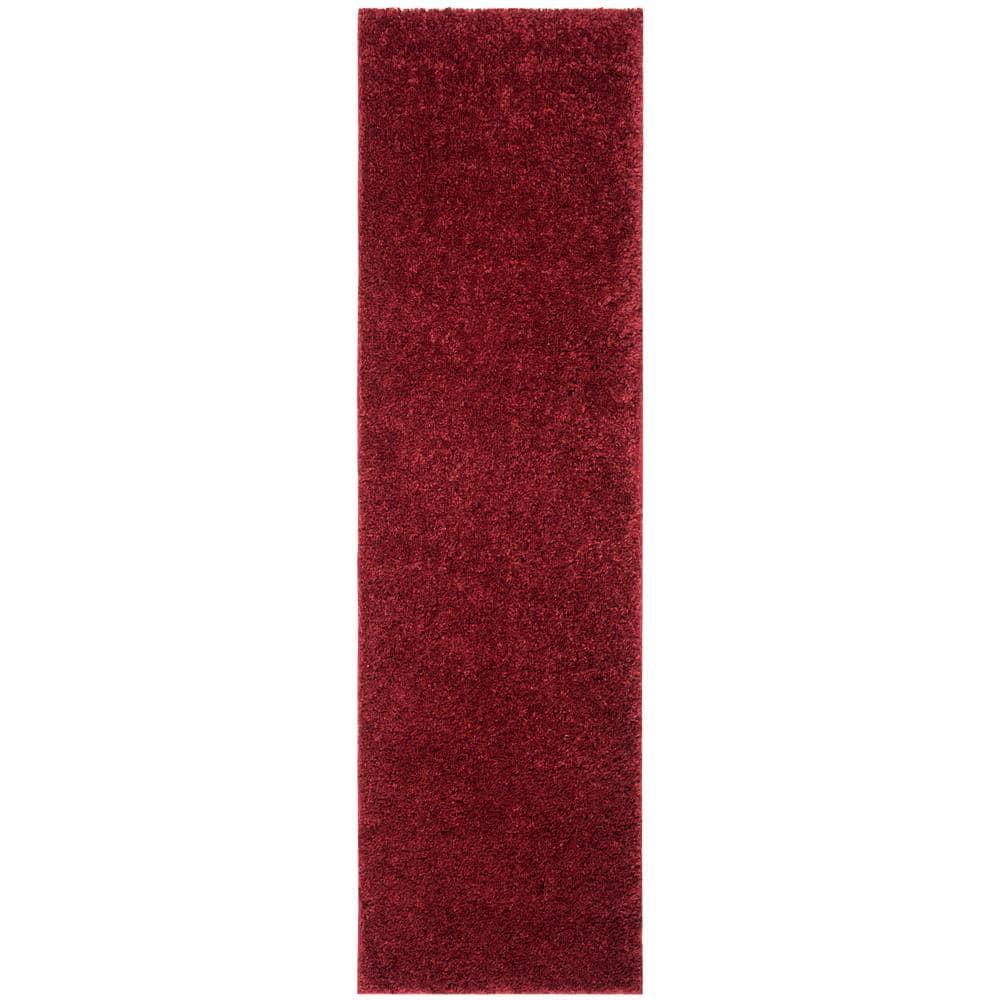 SAFAVIEH August Carlene Solid Plush Shag Runner Rug, Burgundy, 2'3" x 6'