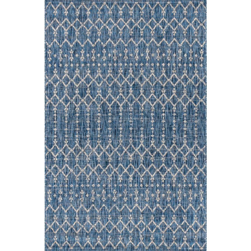 9' X 12' Ourika Moroccan Geometric Textured Weave Indoor/Outdoor Area Rug, Navy/Light Gray - JONATHAN Y