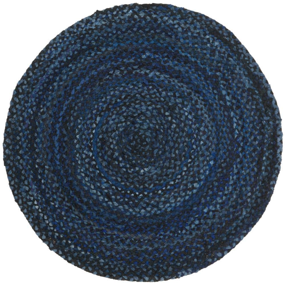 Braided BRD452 Hand Woven Indoor Accent Rug - Navy/Black - 3' Round - Safavieh