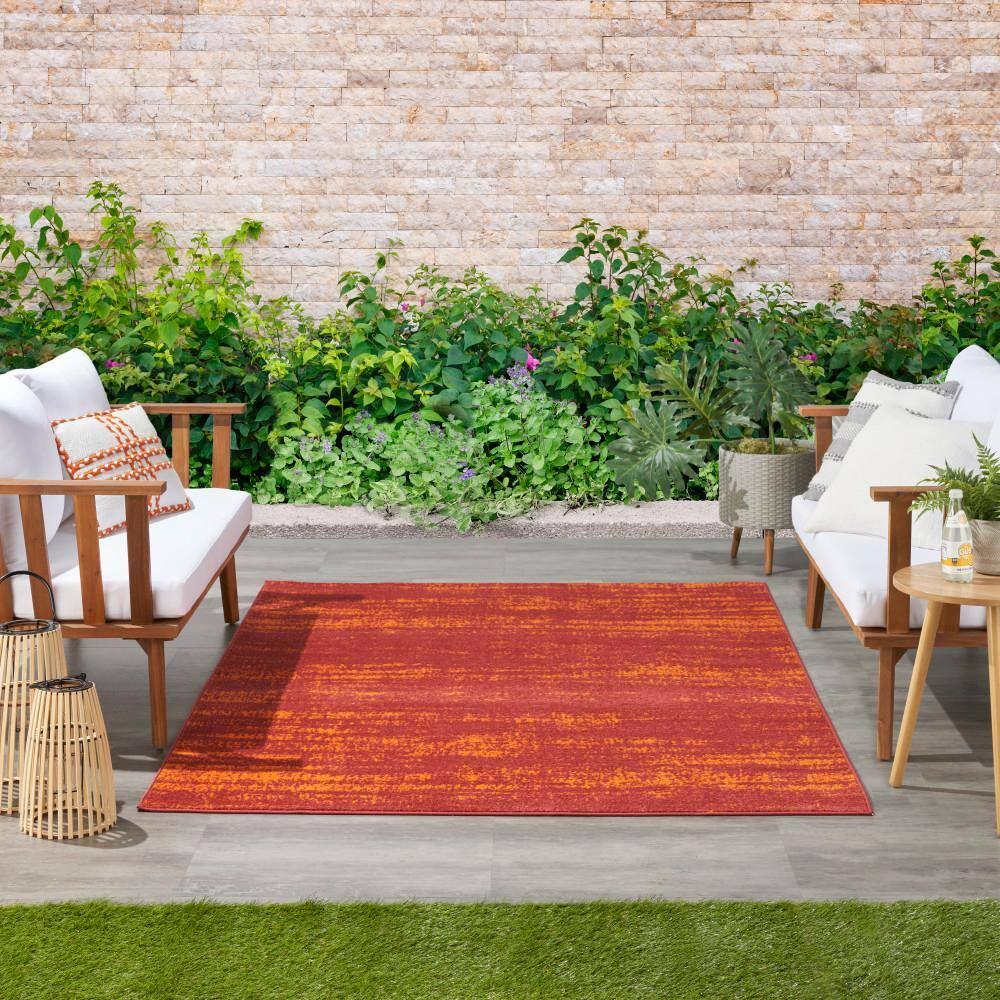 Nourison Essentials Abstract Low Pile Indoor Outdoor Area Rug 6' x 9' Red