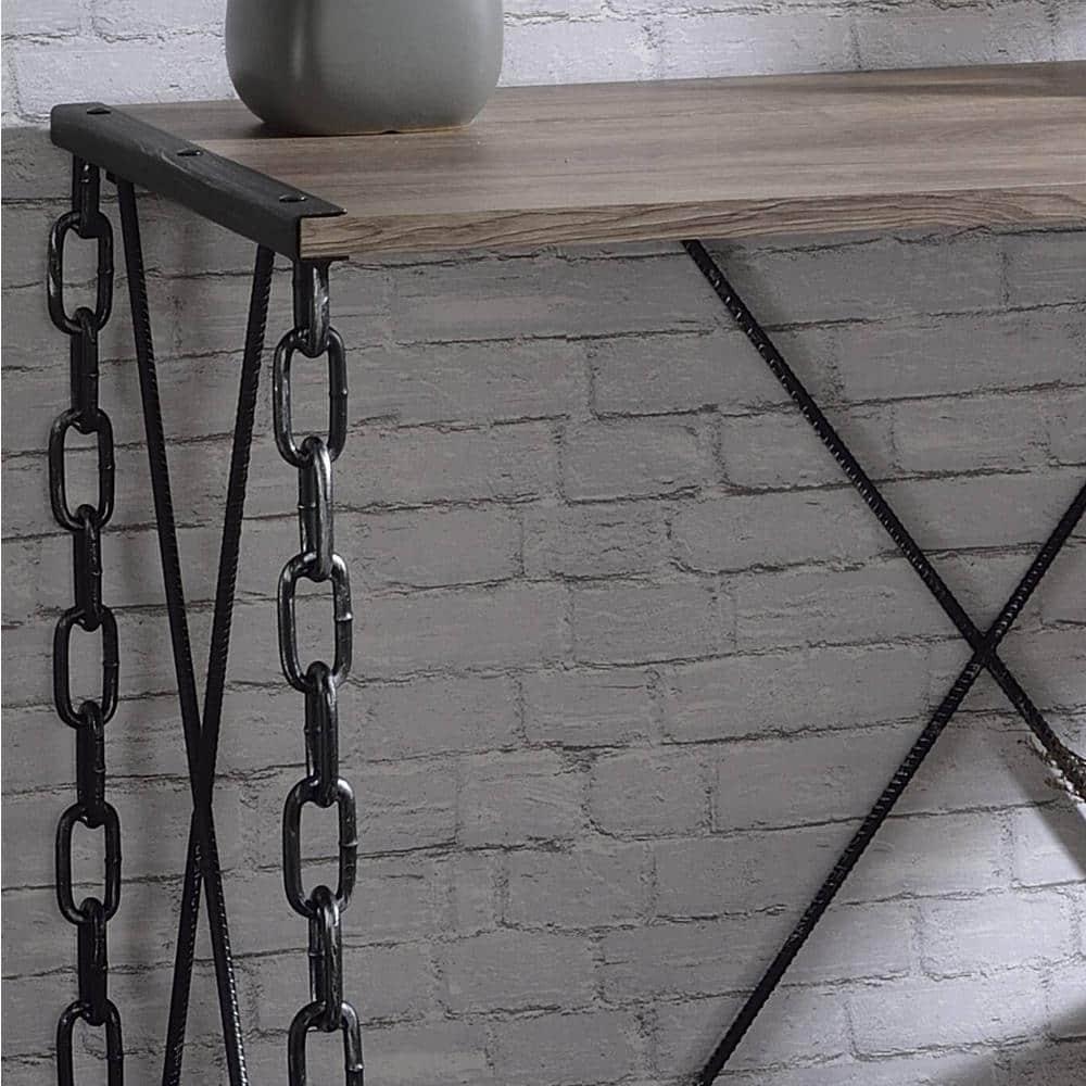 Acme Furniture 48" Jodie Console Table Rustic Oak and Antique Black Finish: Melamine Veneer, Metal Frame, Spot Clean