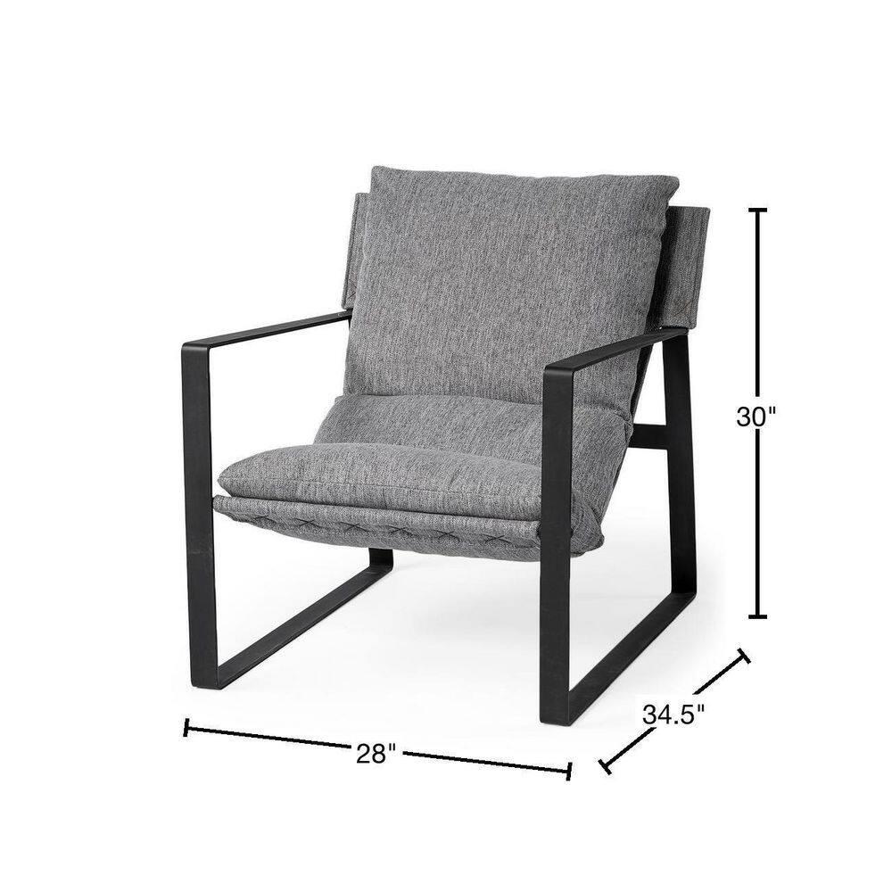 Gray Fabric and Black Iron Slipper Accent Chair