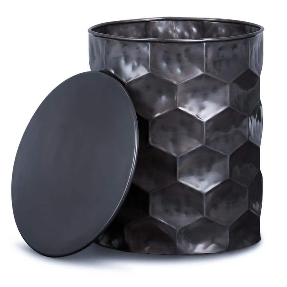 Simpli Home Whitney 17"W Metal Industrial End Table with Storage and Honeycomb Design, Assembled