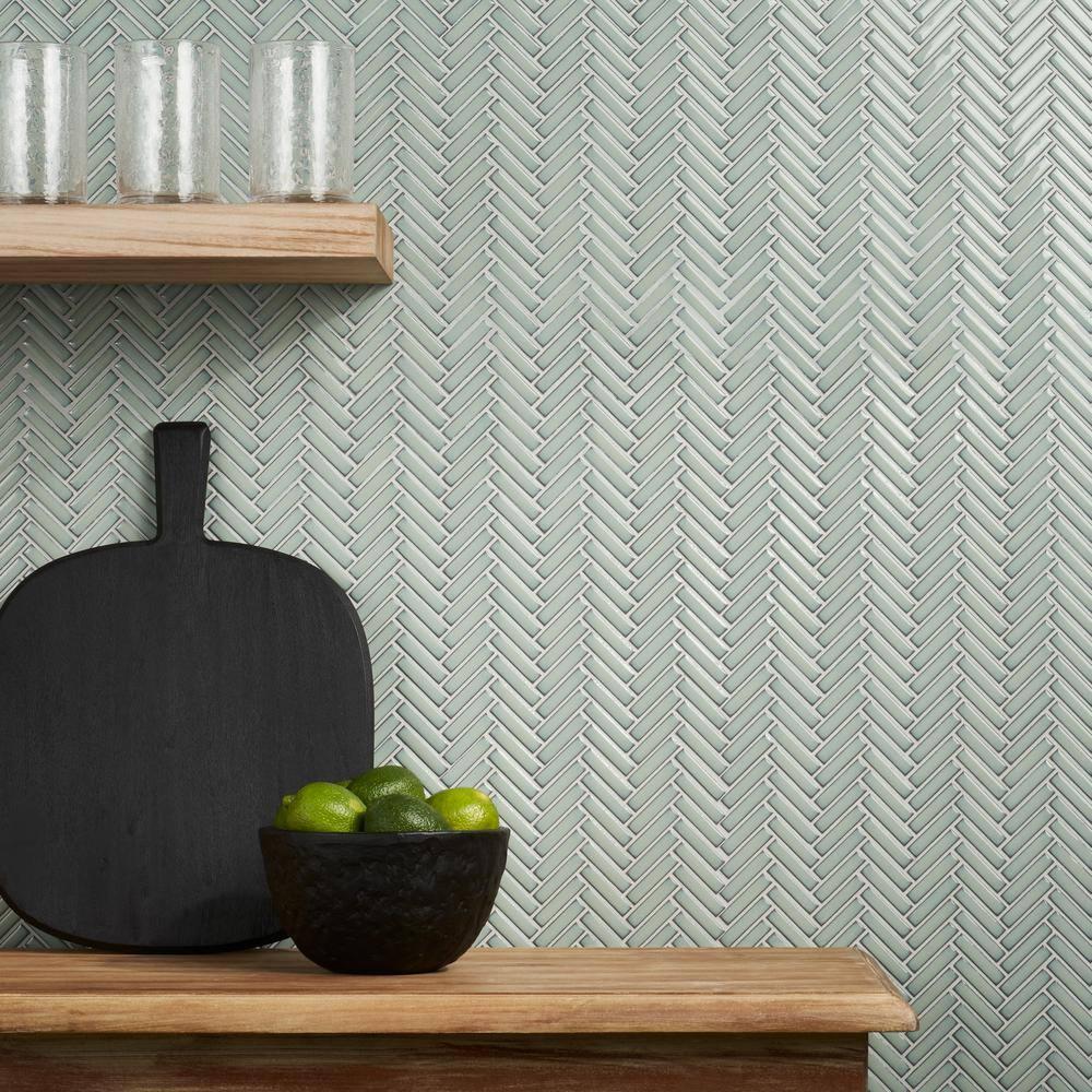 Monogram Herringbone 11.14 in. x 11.14 in. Glossy Porcelain Mosaic Floor And Wall Tile (0.86 Sq. Ft. / Each)