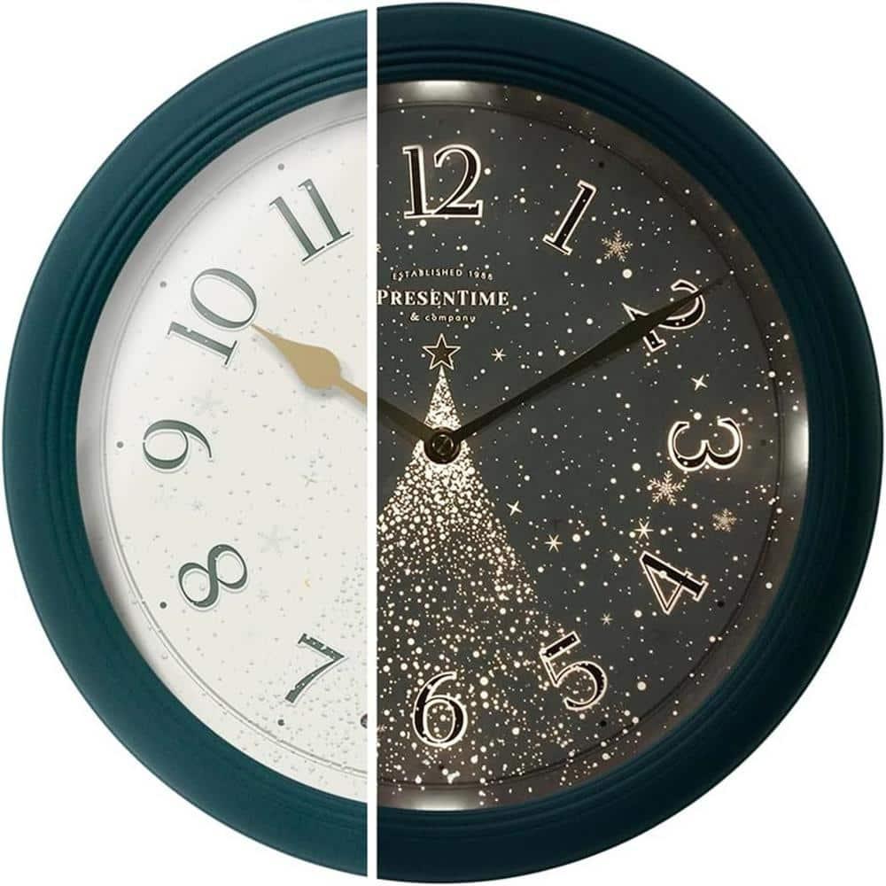 Presentime & Co. 12.6" Illuminated Farmhouse Wall Clock, Silent Battery Operated Night Light Wall Clock with Smart LED Sensor for Living Room, Bathroom, Kitchen, Home Office, Oil Rubbed Bronze Finish