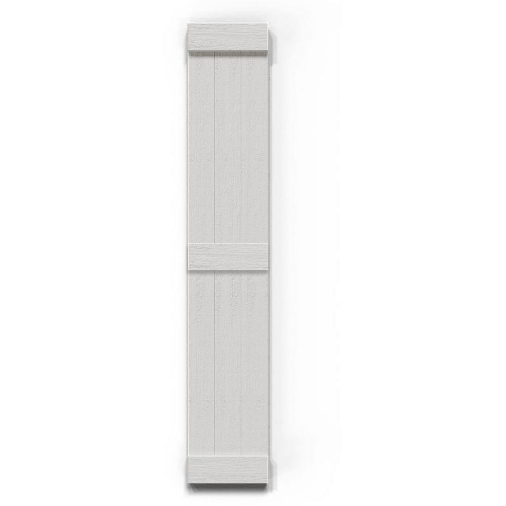 Ekena Millwork Timberthane Faux Rustic Joined Board-n-Batten Faux Wood Shutters w/End Batten