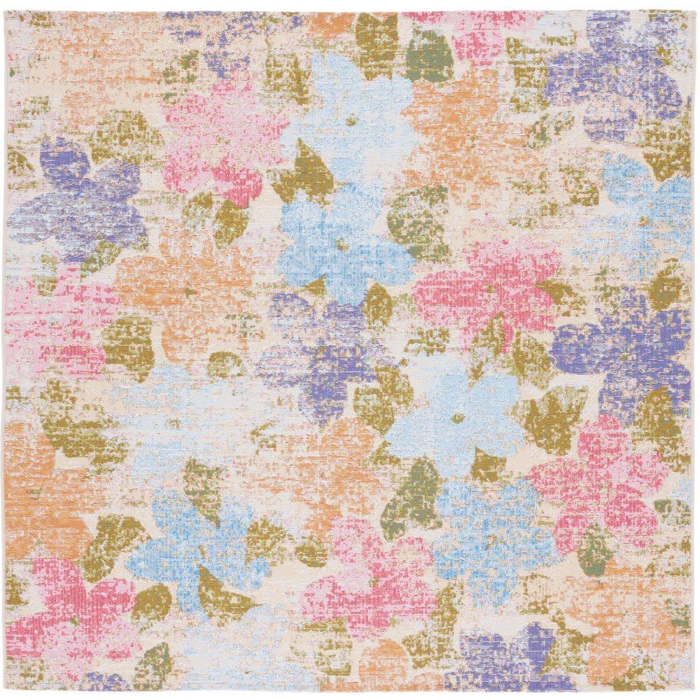 Summer SMR410 Power Loomed Indoor and Outdoor Area Rug - Blue/Pink - 6'7"x6'7" - Safavieh.