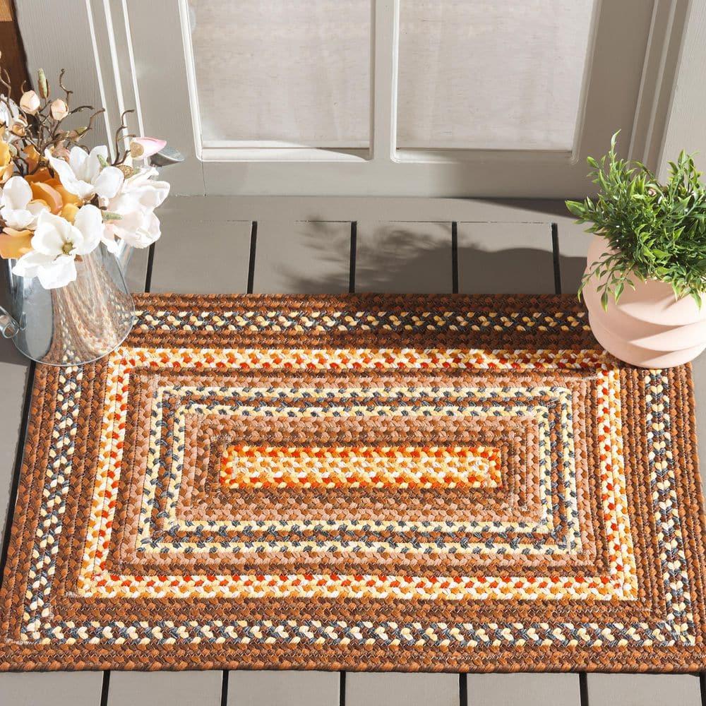 SAFAVIEH Braided Angel Bordered Machine Washable Reversible Area Rug, Brown/Light Brown, 2' x 3'