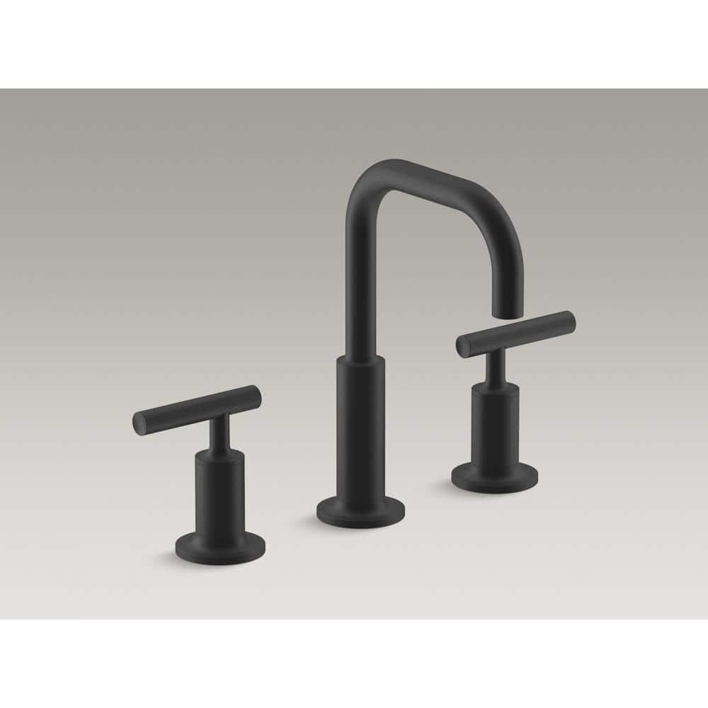 Purist® Widespread Faucet with Drain Assembly Low Lever Handles and Low Gooseneck Spout