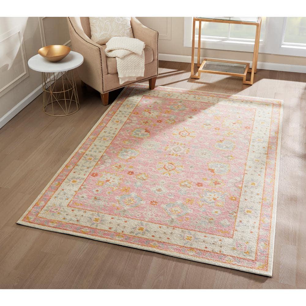 6'6"x9' Anatolia Riylnn Area Rug Pink - Momeni: Wool & Nylon, Bohemian Floral, Low Pile, Machine Made, Indoor Use