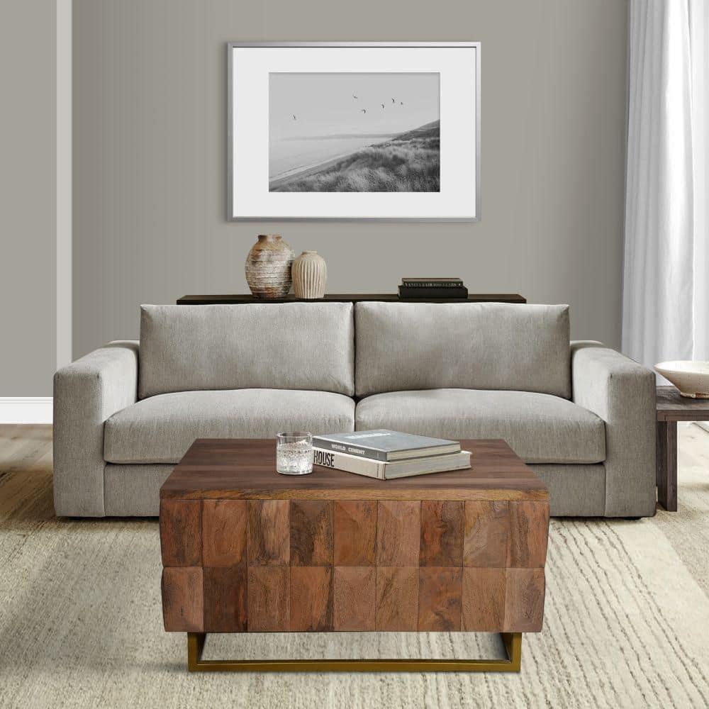 The Urban Port 33" Lift Top Storage Trunk Coffee Table Square Mango Wood Natural Brown