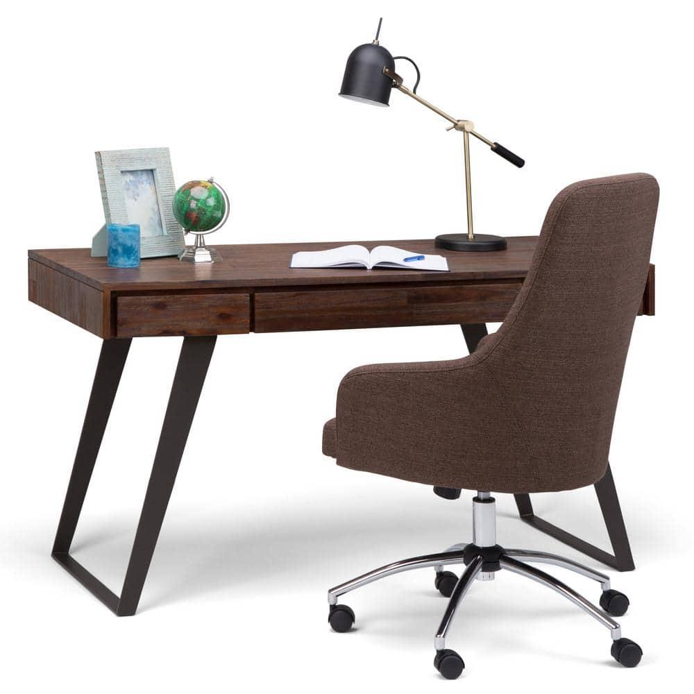 Simpli Home Lowry Solid Acacia Wood Desk, Industrial Style with Keyboard Tray and 2 Drawers