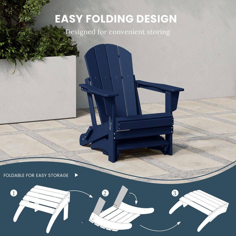 Polytrends  Laguna Hdpe All Weather Outdoor Patio Foldable Ottoman Navy Blue
