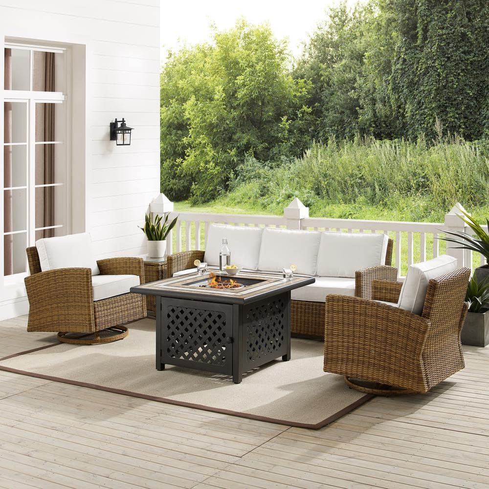 Crosley Furniture Bradenton 5-Piece Fabric Swivel Rocker & Sofa Set in White