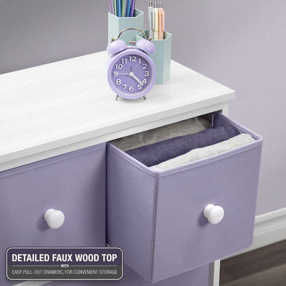 Drawer Purple Dresser Steel Frame Wood Top Easy Pull Fabric Bins 11.81 in. L x 39.37 in. W x 30.7 in. H 8