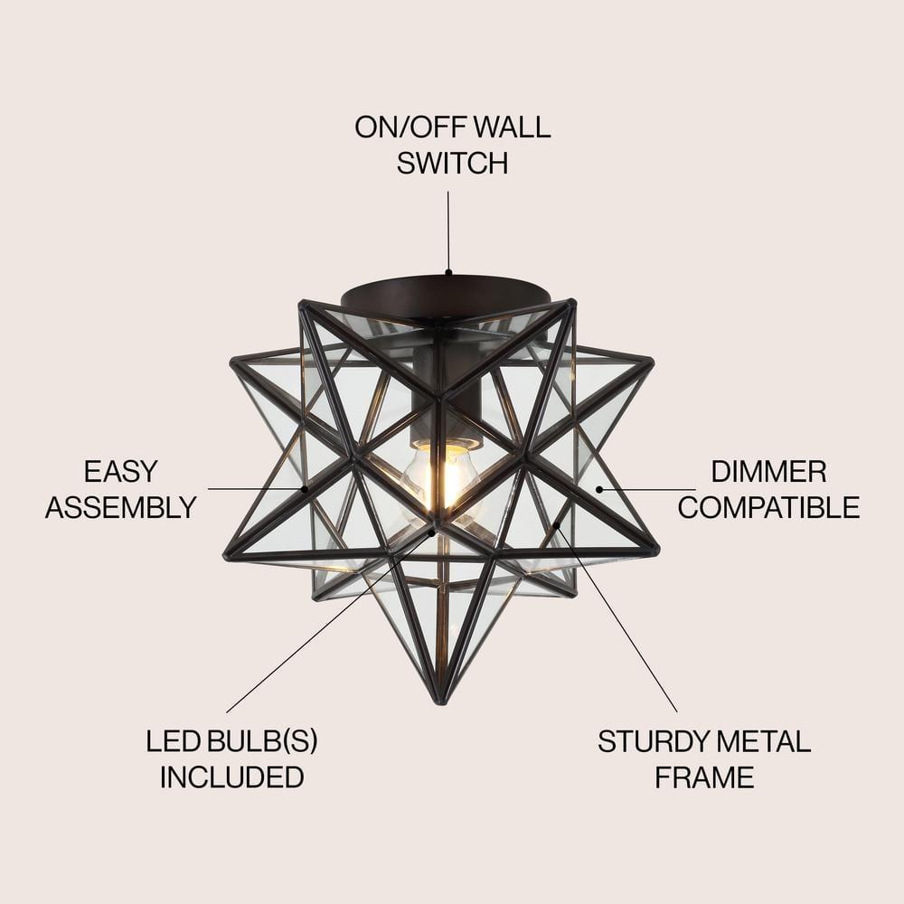 Stella 12" Moravian Star Metal/Clear Glass LED Flush Mount, Oil Rubbed Bronze
