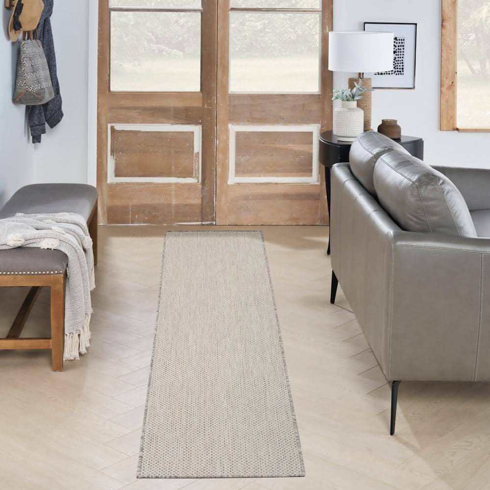 Nourison 2'2" x 8' Courtyard Modern Easy Care Flatweave Indoor Outdoor Runner Rug Ivory/Silver