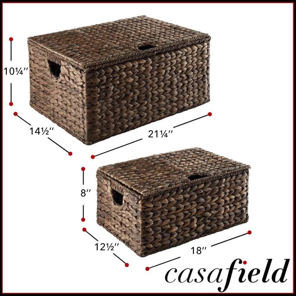 Casafield Casafield Water Hyacinth Rectangular Storage Baskets with Lids (Medium and Large)