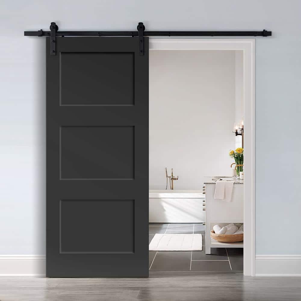 Calhome 3 Panel Shaker Painted Composite Modern Interior Sliding Barn Door with Hardware Kit